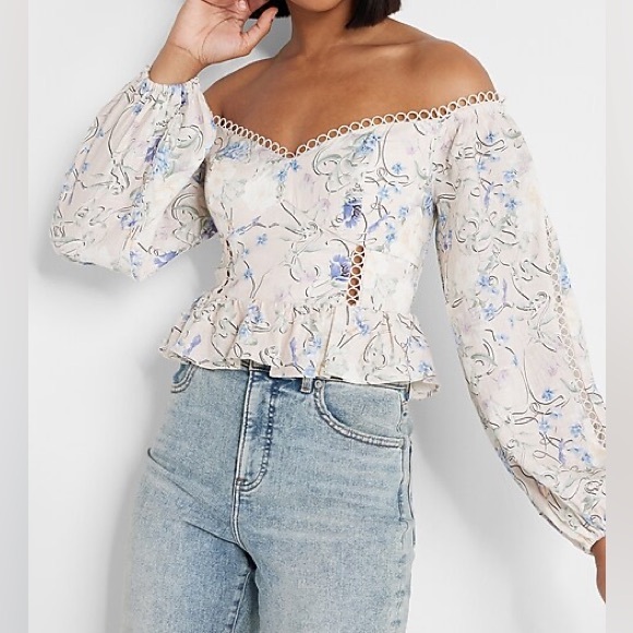 Express Floral Off The Shoulder Corset Peplum Top, XS NWT - Picture 5 of 11